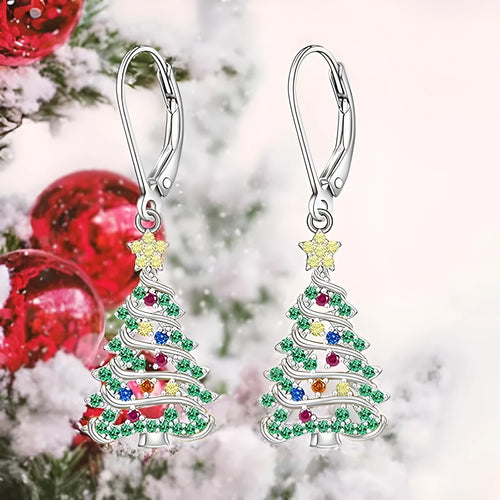 Christmas tree earrings with star pendant in E4318 white gold colour for women