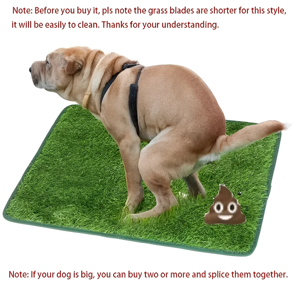 Artificial grass dog toilet training mat with non-slip backing, shown in three available sizes.