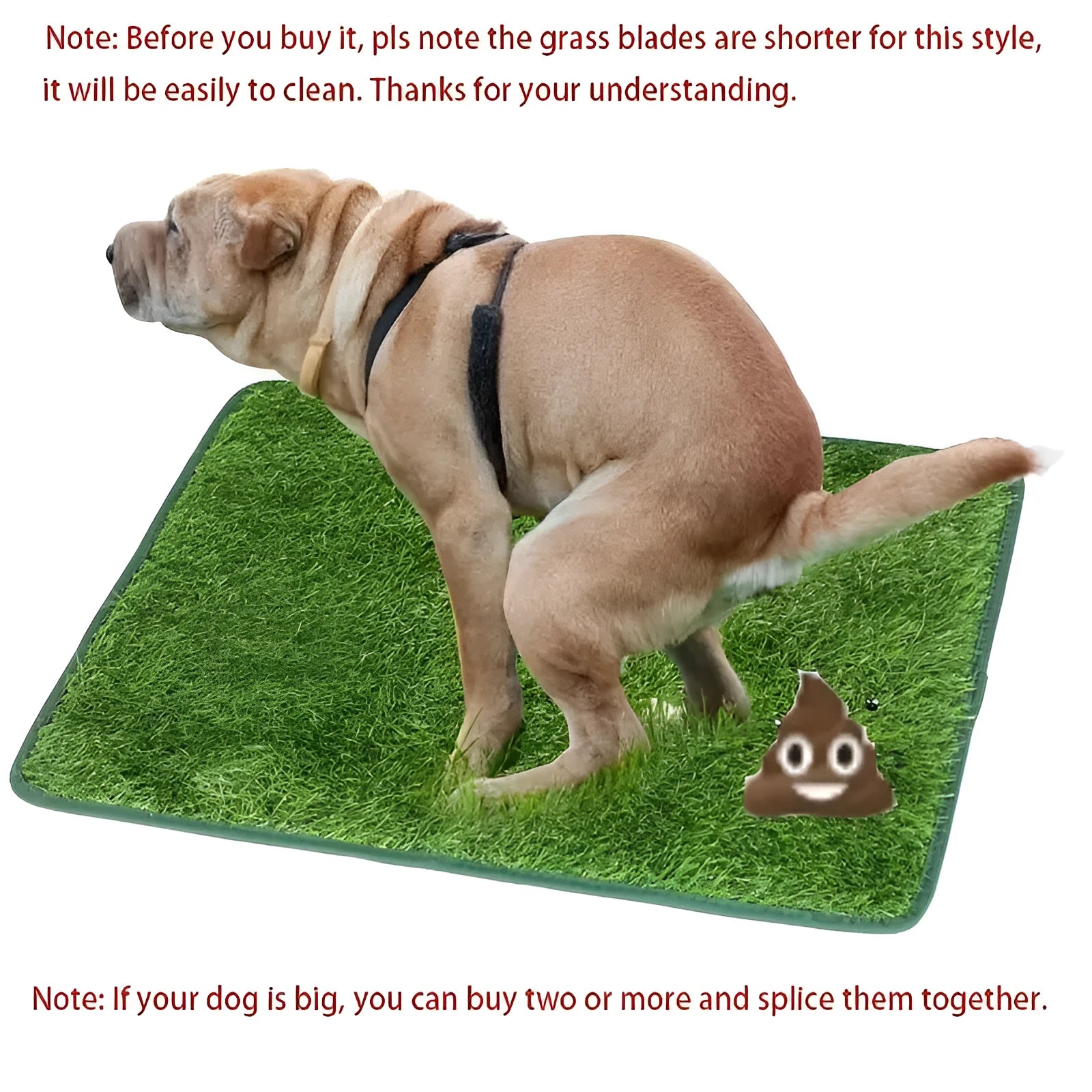 Artificial grass dog toilet training mat with non-slip backing, shown in three available sizes.
