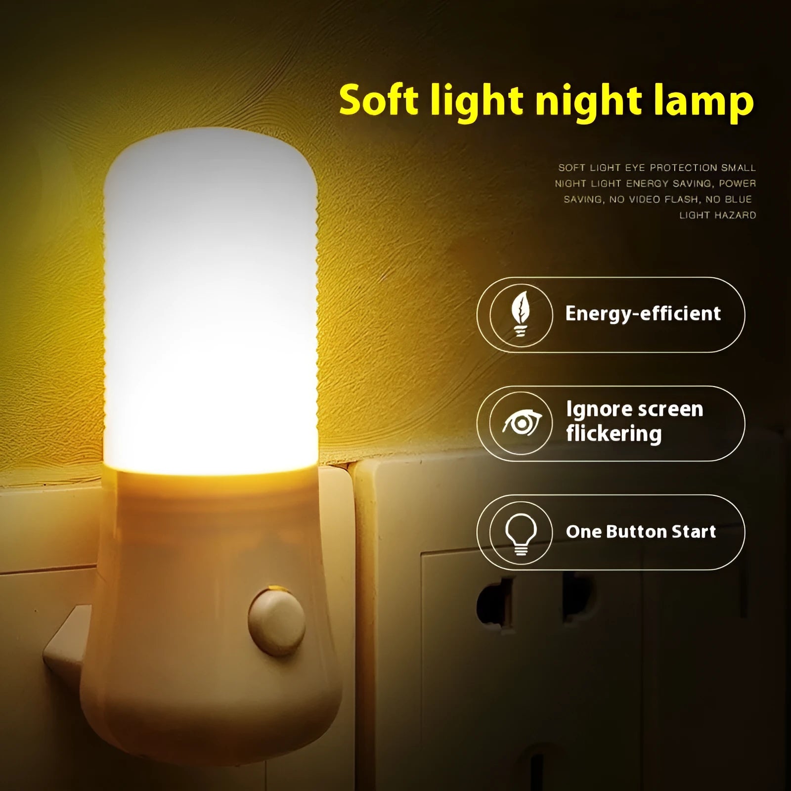 Minimalist white cube bedside night light with US plug and dual-colour switch