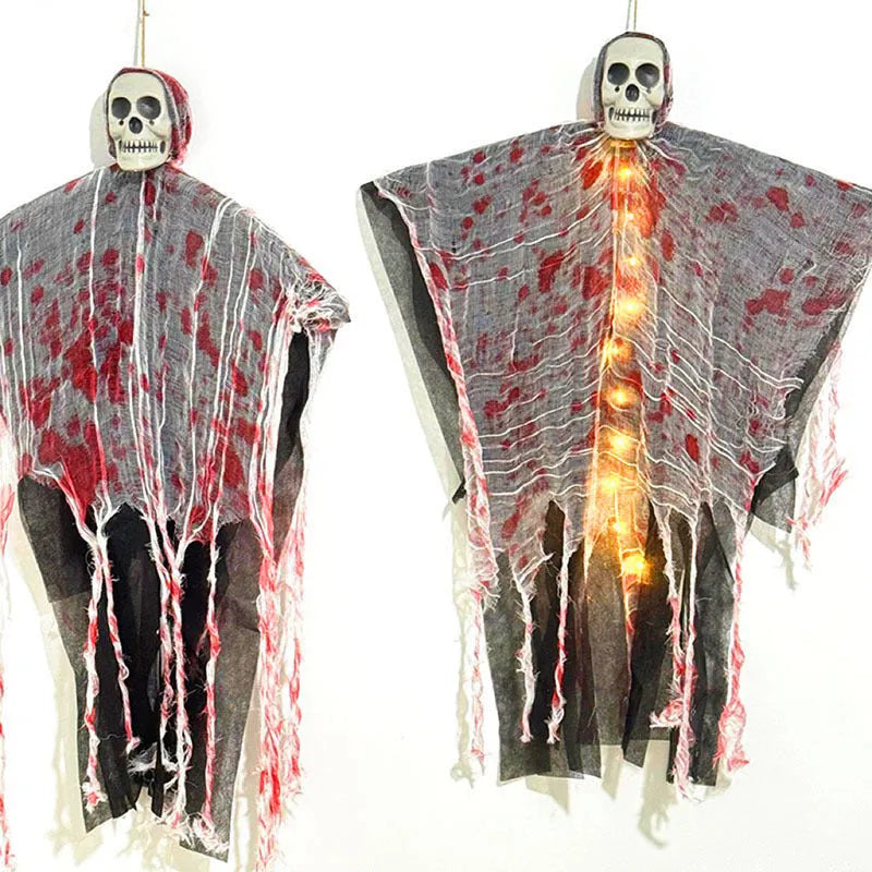 Blood-dyed luminous skull hanging ghost Halloween ornament for outdoor display