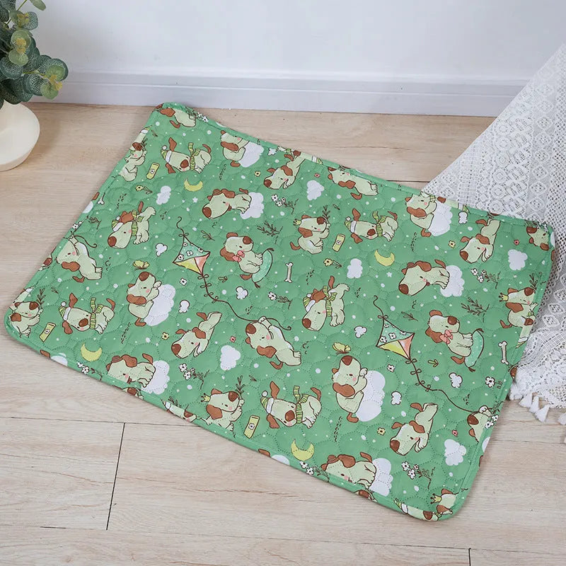 Reusable washable pet urine pad with animal print pattern and non-slip waterproof backing
