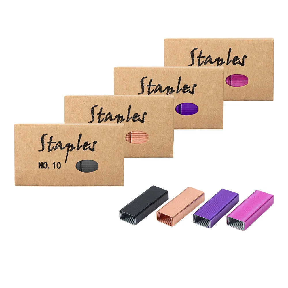 Box of 1000 metal office staples in black purple rose gold and rose red colour options