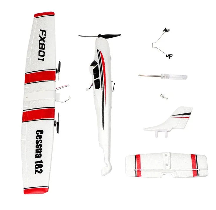 DIY Cessna 182 remote control glider in EPP foam with wing, tail, and landing gear components