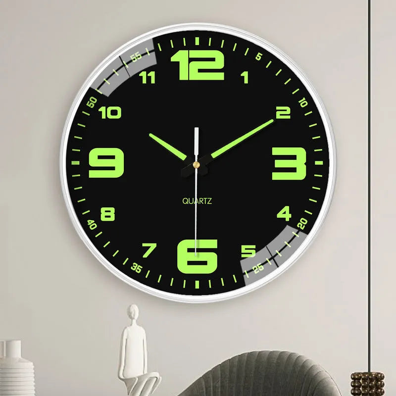 Modern 8 inch luminous wall clock with 20cm diameter white dial on a plastic casing.