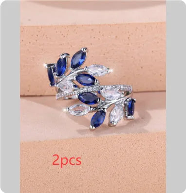 Adjustable horse eye zircon leaf ring in copper with leaf shape design and multiple colour finish options