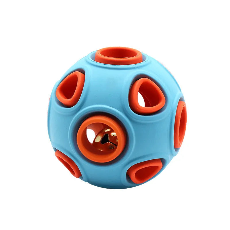 Interactive luminous sounding dog toy ball in rubber with light and bell, showing blue glow option