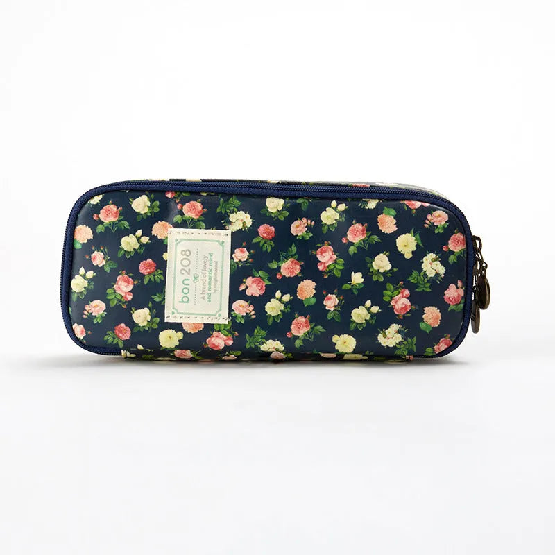 Canvas composite stationery pen storage bag in 190x80x40mm size with floral design