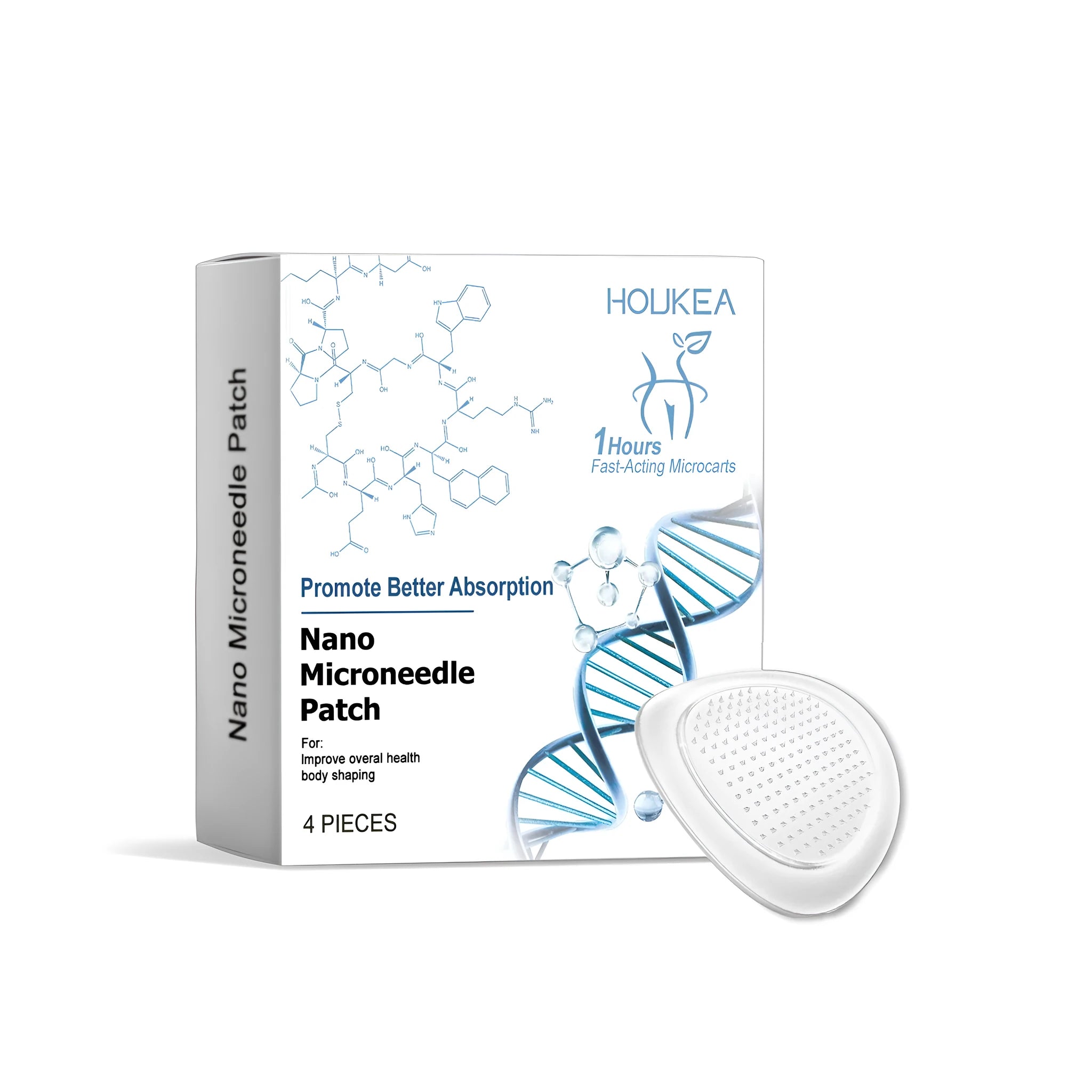 Four nano microneedle patches in a pack for skincare with botanical ingredients.