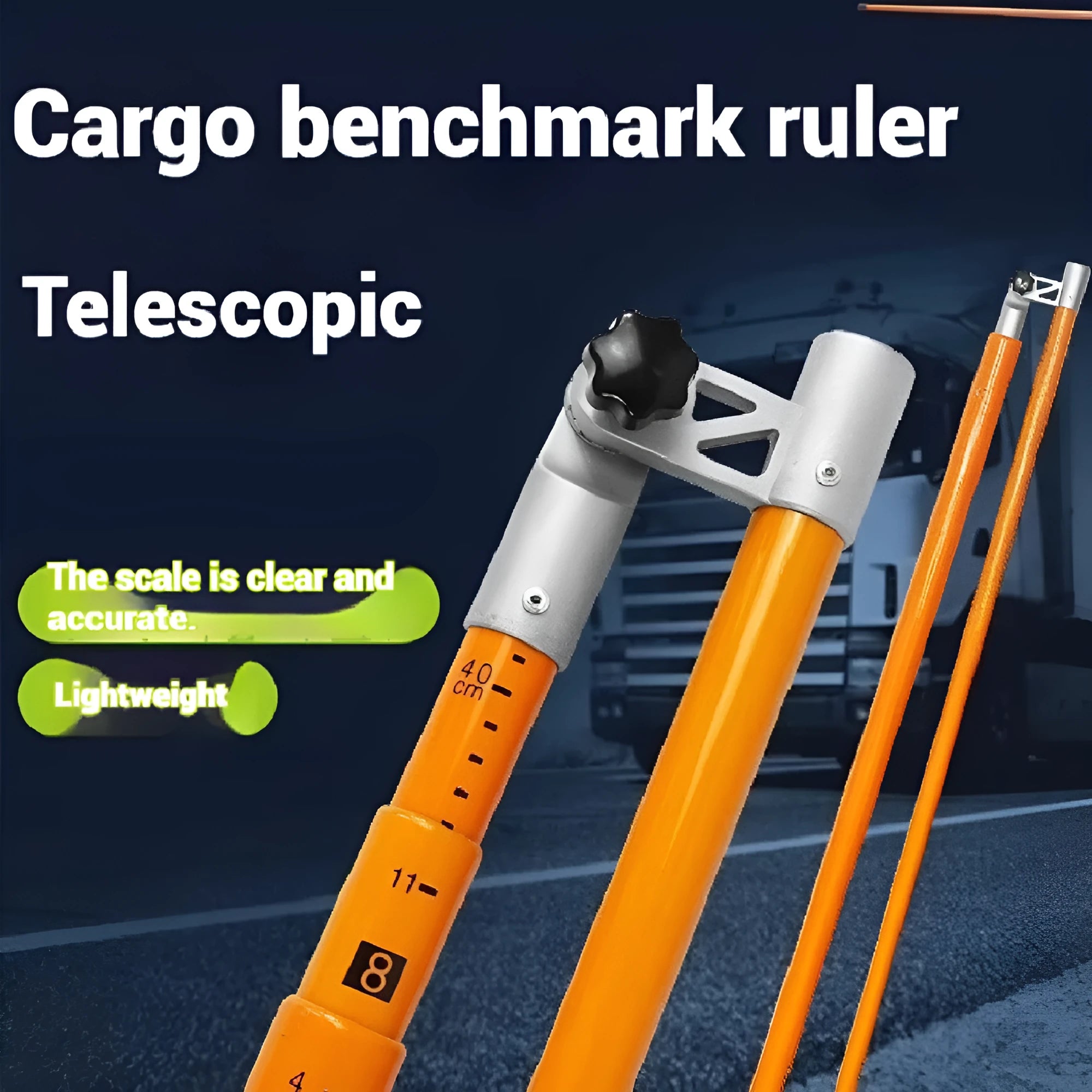 Telescopic truck height measuring rod with clear scale markings showing two diameter options