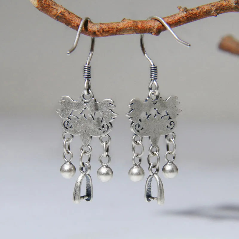 925 silver koi fish earrings handmade retro ethnic style ear hook women's sterling silver jewellery
