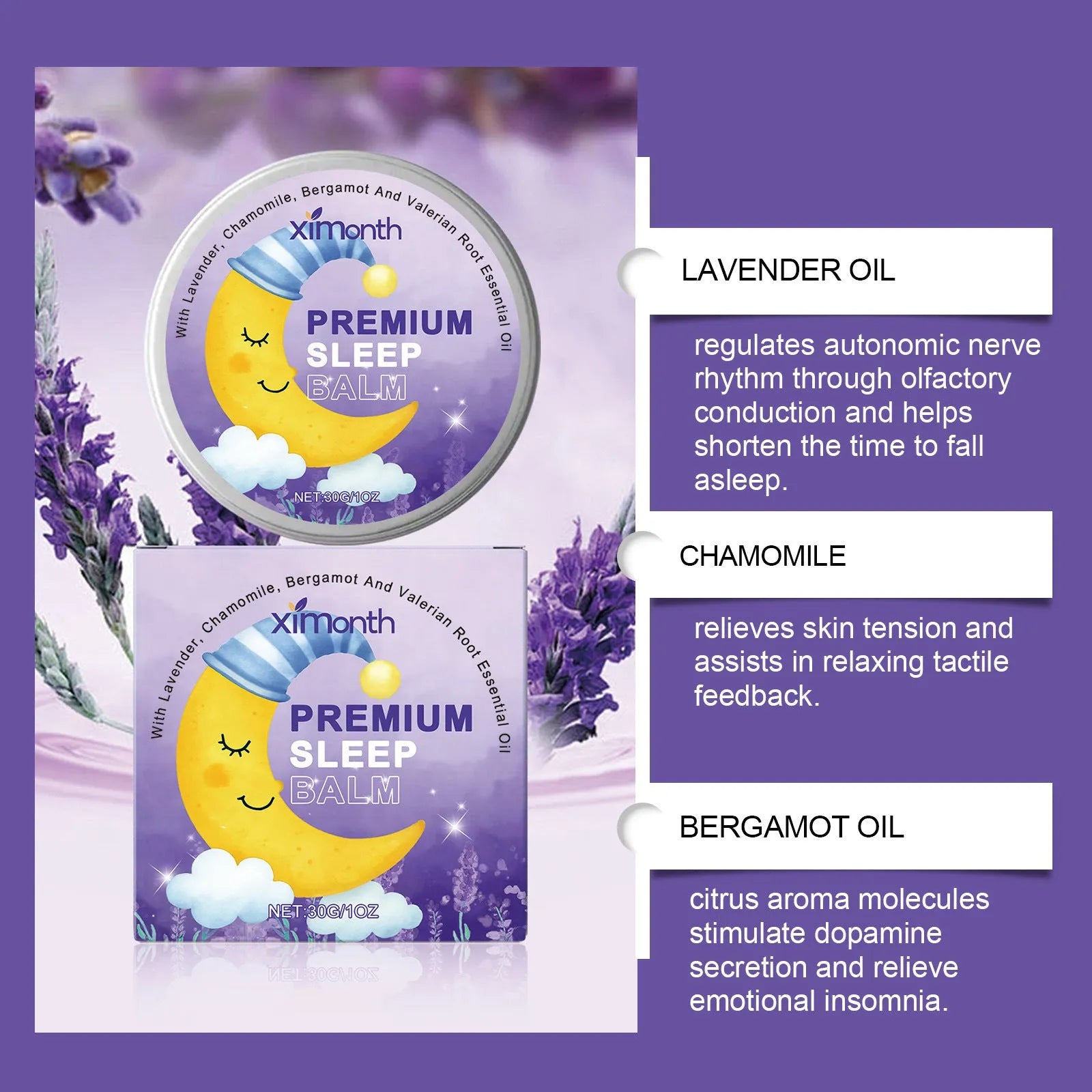 30g pot of Sleep Goodnight Cream with lavender, chamomile, bergamot and valerian.
