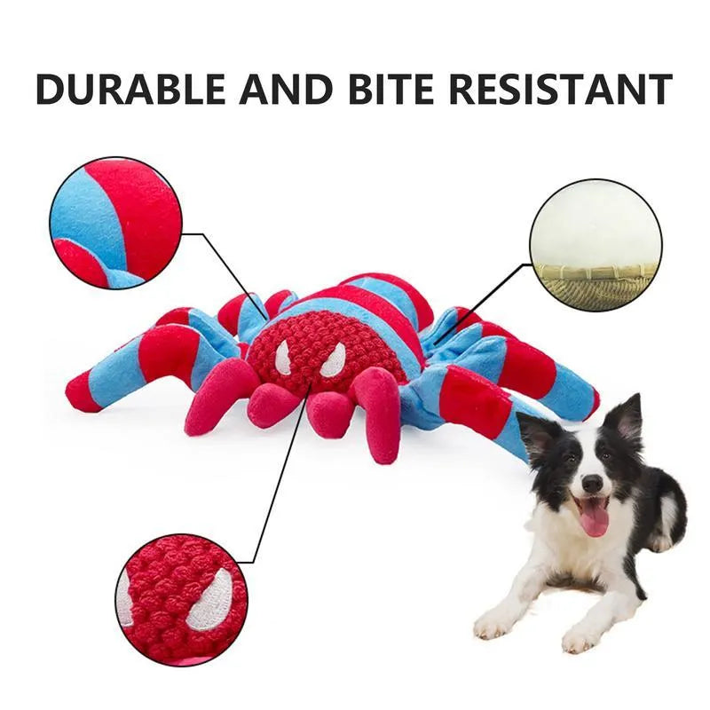 Red teddy dog chew toy with squeaker for tooth cleaning and boredom relief