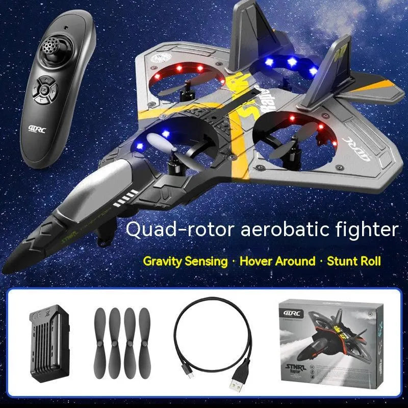 V17 children's remote control fighter drone in blue with foam body and propeller