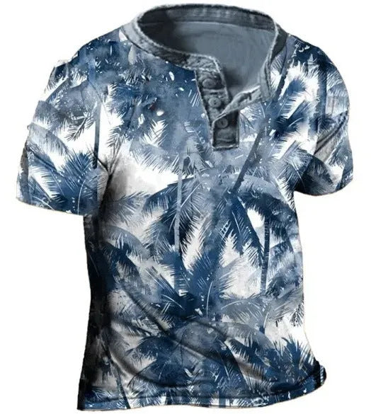Men's simple lapel button short sleeve sport shirt in polyester fabric on a model.