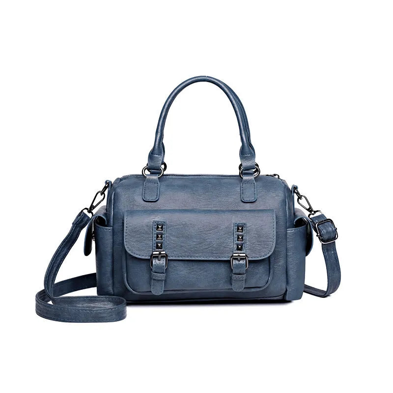 Large vintage messenger bag in horizontal square design with contrast stitching