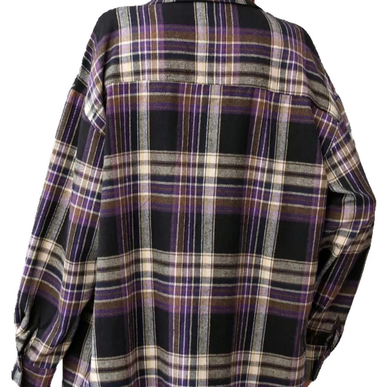 Women's casual cotton loose retro plaid shirt with long sleeves in black, green or purple