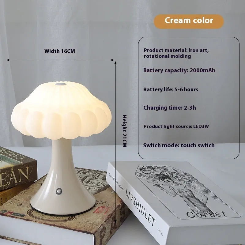 Mushroom-shaped touch control night light with USB charging port in five colour options