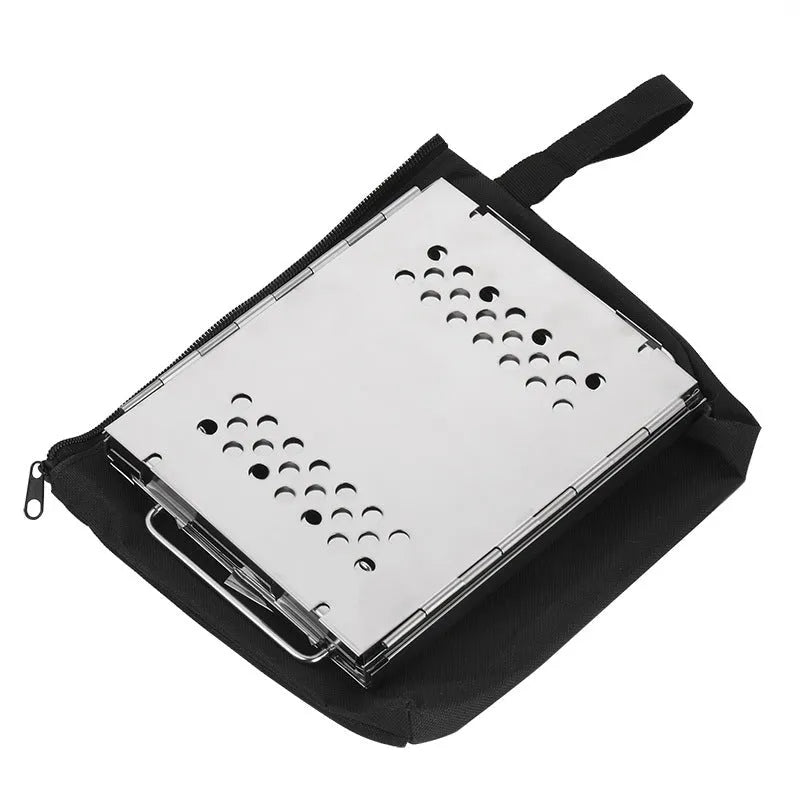 Portable outdoor stainless steel dual-use barbecue grill and firewood stove for camping with removable parts