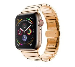 Stainless steel metal chain Apple Watch band with butterfly buckle clasp in multiple colours