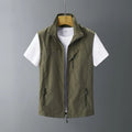 Men's slim fit rabbit fur waistcoat with a hood in army green