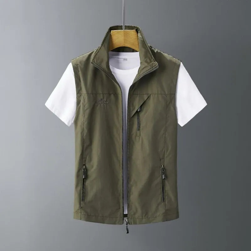 Men's slim fit rabbit fur waistcoat with a hood in army green