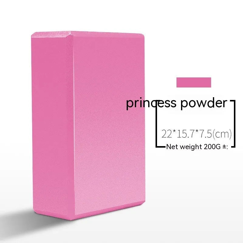 High-density EVA foam yoga block in various colours and prints on a workout mat.