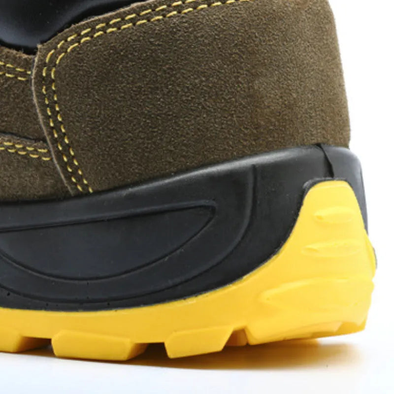 Bronze cow suede leather steel toe safety boots with low-cut design and anti-skid sole