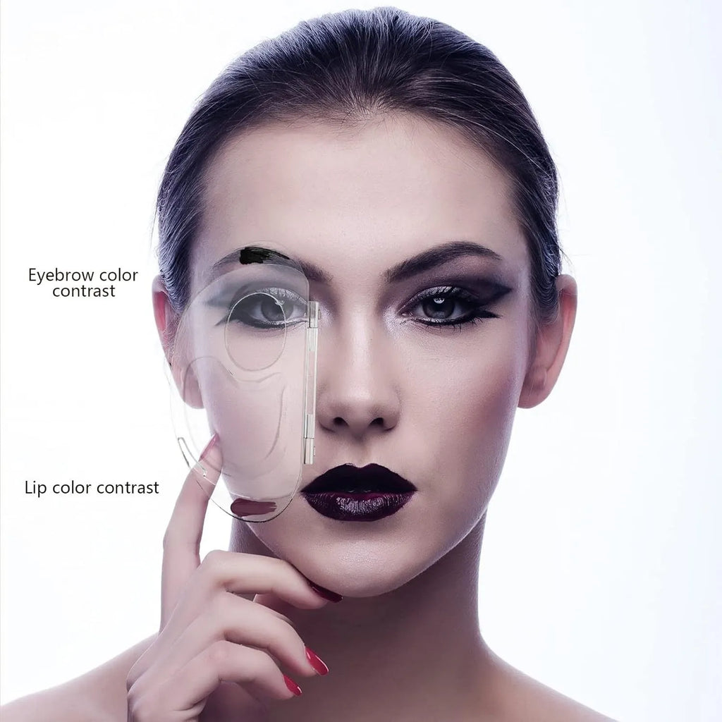 Transparent acrylic makeup mixing palette with groove and colour test areas for foundation and nail polish