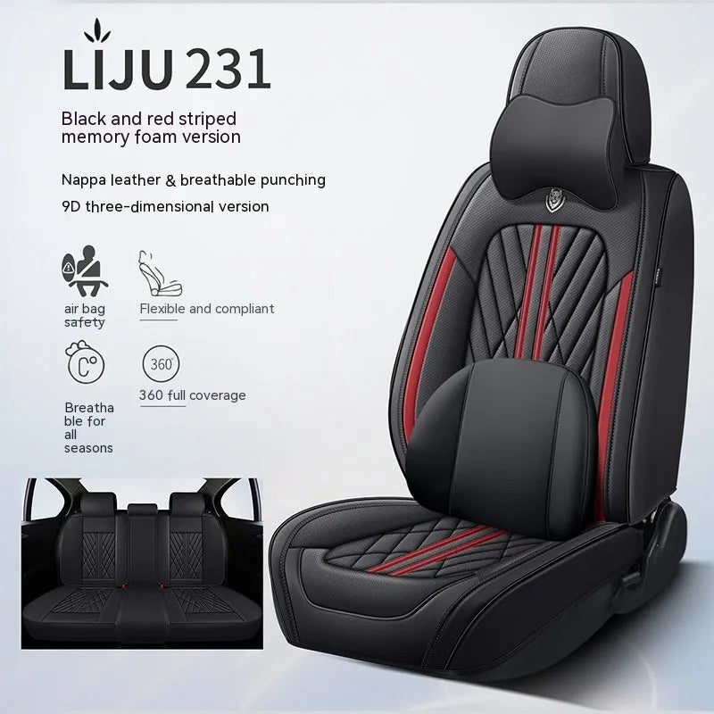 Set of five leather car seat cushions in a choice of colours including black and blue, and beige black.