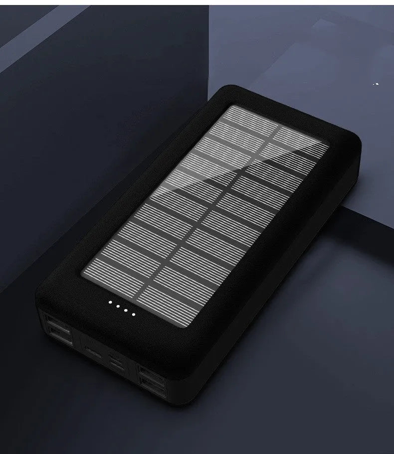 30000mAh solar power bank for outdoor camping with multi USB ports in black