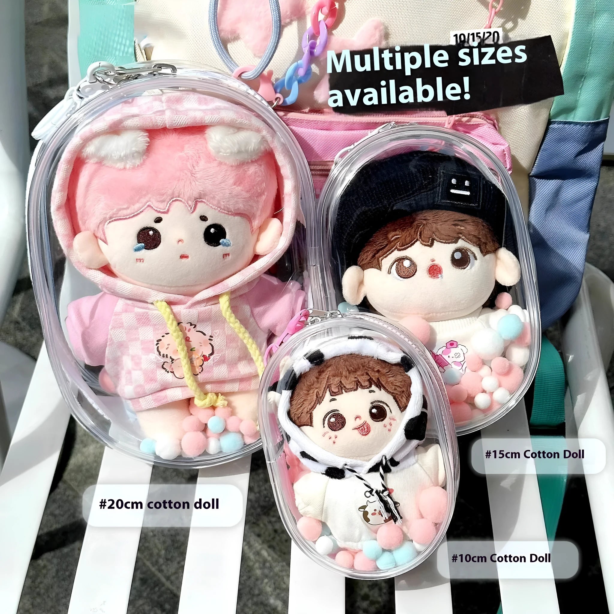 PVC cube storage bag for cotton dolls in avocado green colour with keychain attachment