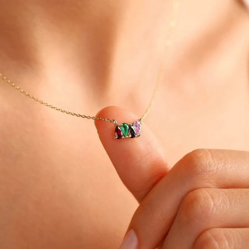 Titanium steel birthstone necklace with zircon stone pendant on a delicate chain.