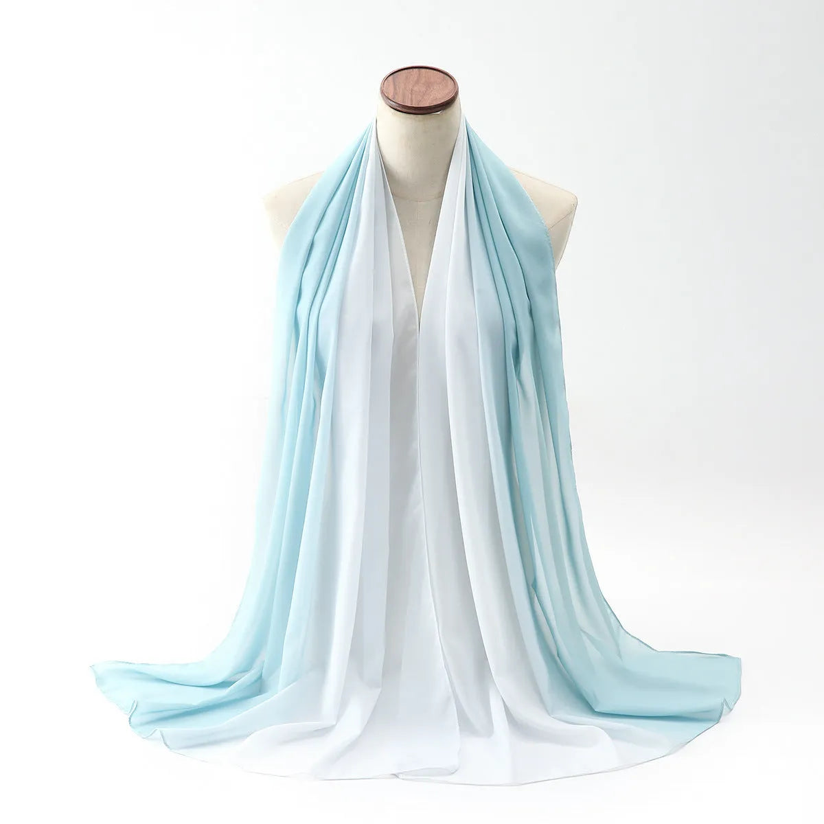 Women's chiffon bubble towel scarf in ethnic Pu long style showing texture and drape