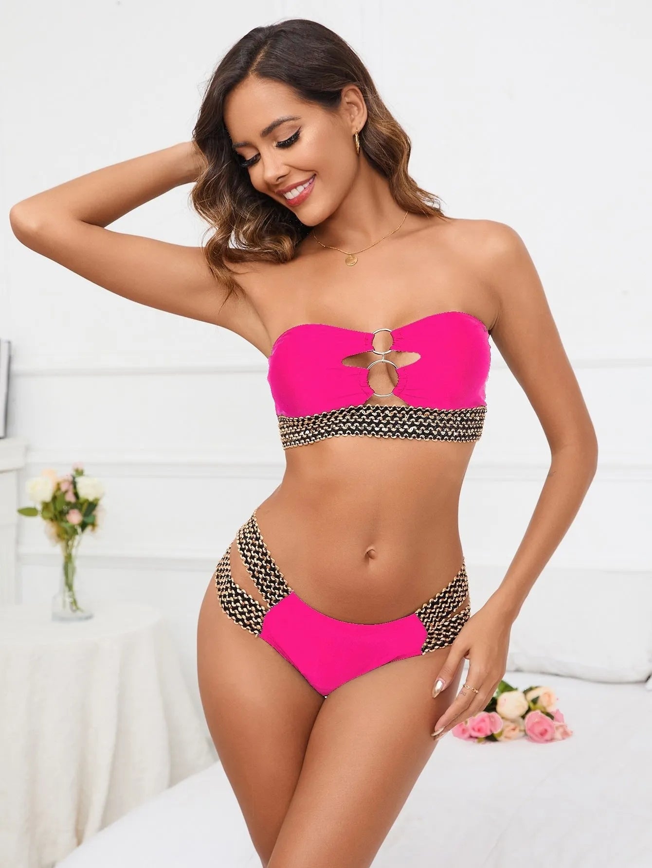 Women's split stitch bikini set in polyester with solid colour options
