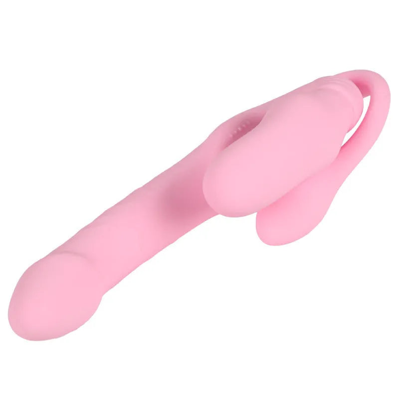 Pink double-headed dragon silicone dildo with remote control, three shock patterns, self-defense stick