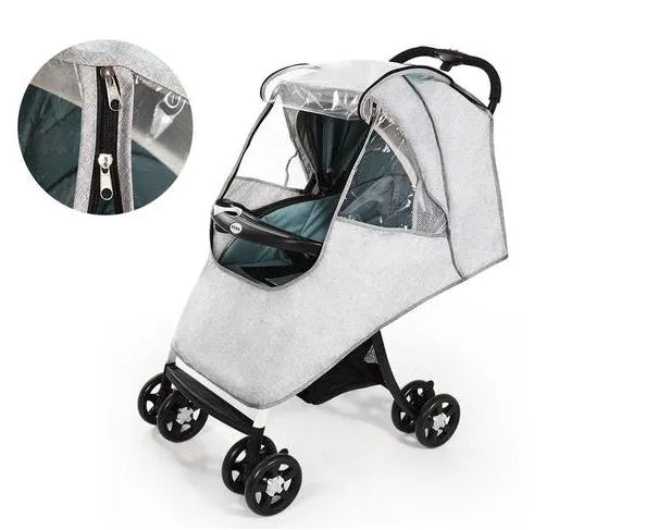 Universal baby stroller rain cover in waterproof cationic linen with nonslip handle attachment