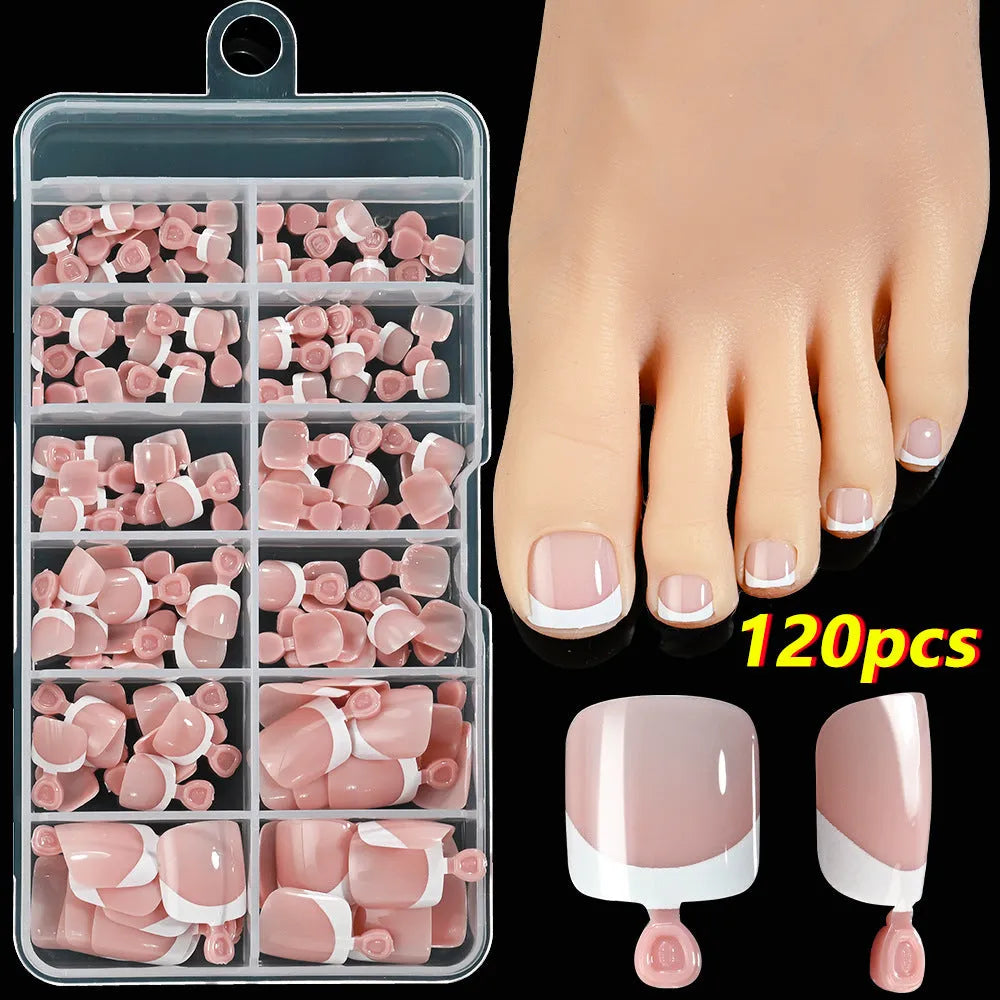 120 French white edge full square toe nail pieces in nude colours for short nail application