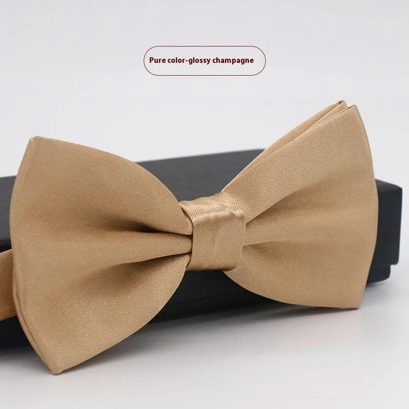 Solid colour polyester bow tie with flat head design measuring 12cm by 6cm