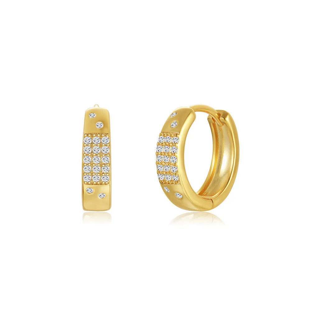 Golden brass diamond earclip earrings with geometric round design and butterfly backings