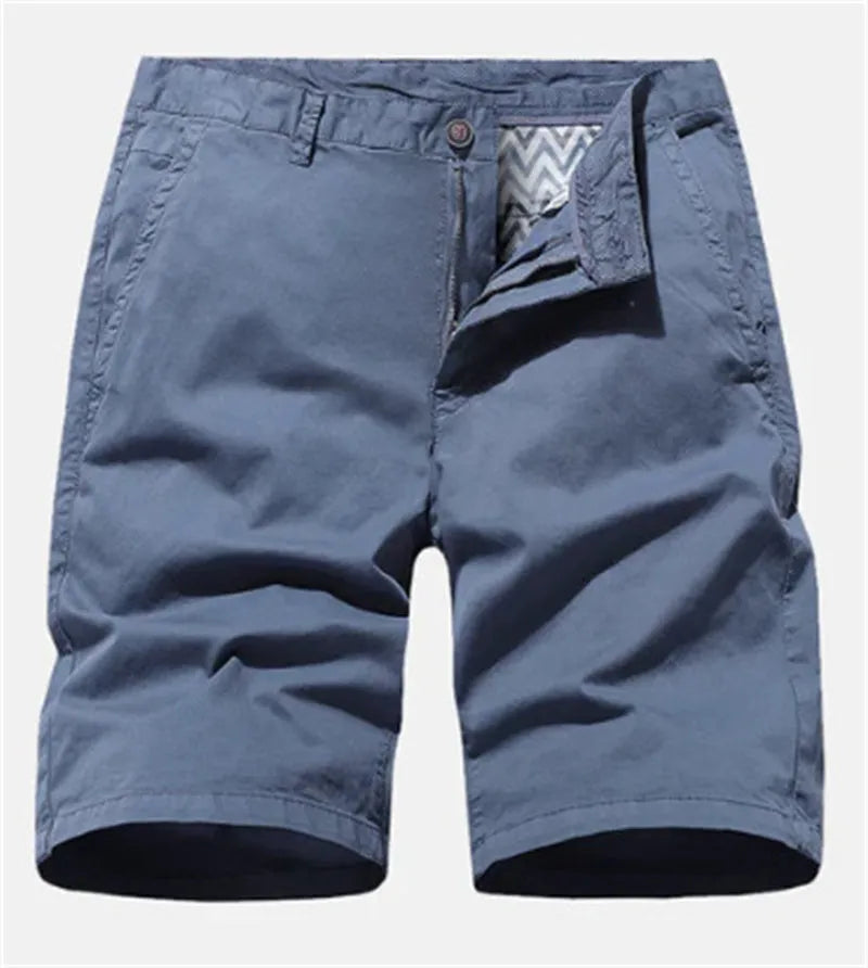 Men's printed denim shorts with elastic waist in straight leg cut