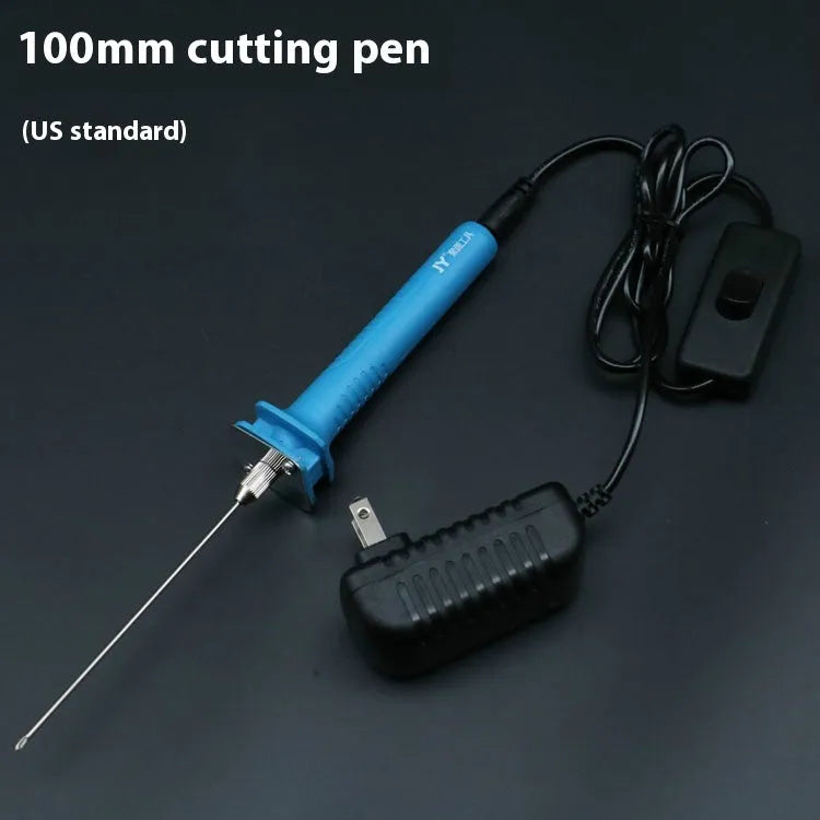 Blue electric heating cutter pen with metal blade for cutting foam and pearl cotton.