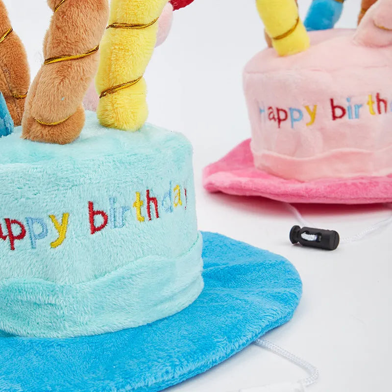 Blue or pink dog birthday hat measuring 21cm for pet celebrations