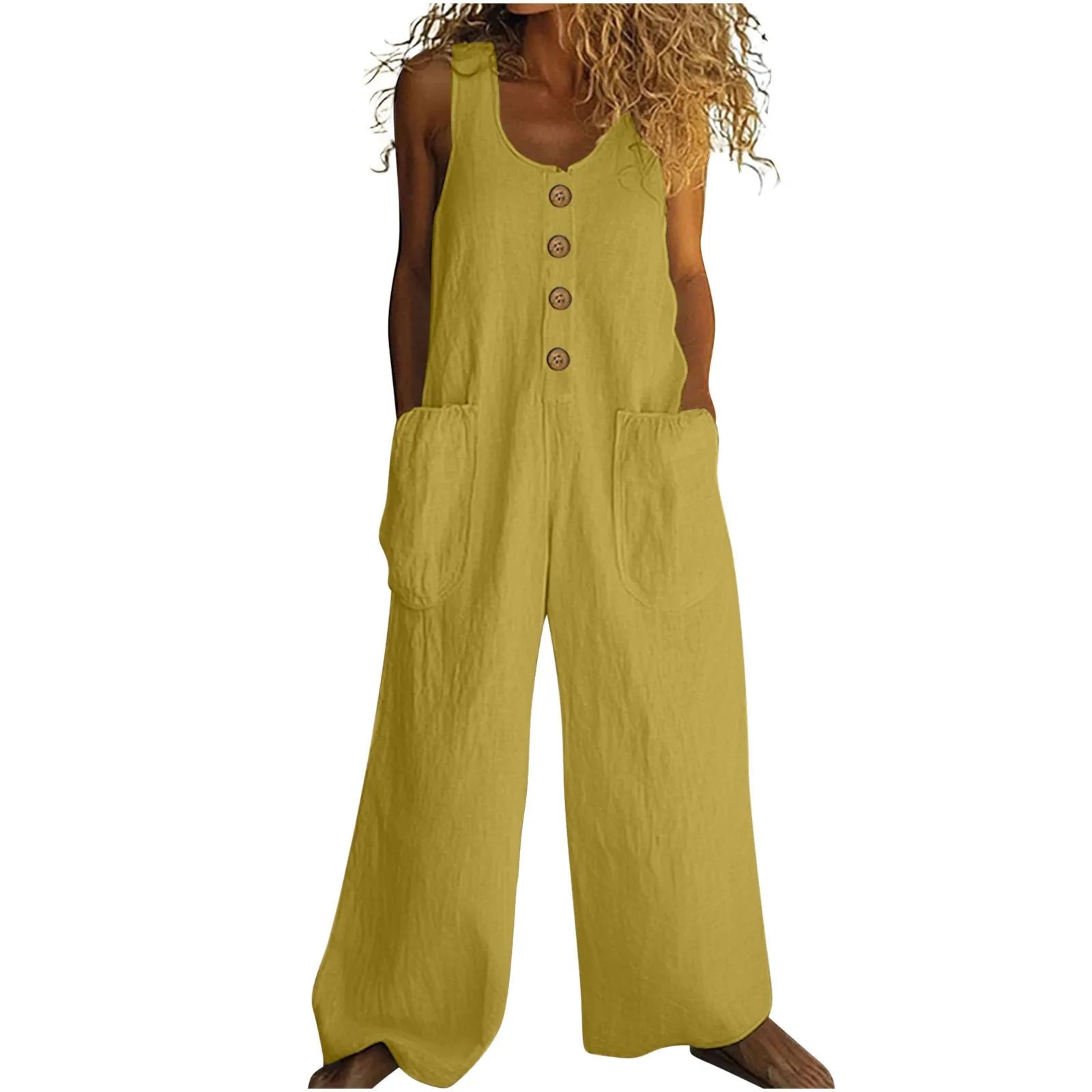 Sleevelwide leg cotton jumpsuit in Art retro style with pockets in various colours