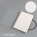 Plastic cover spiral coil notebook with transparent PVC cover, elastic rope closure, and cream paper pages