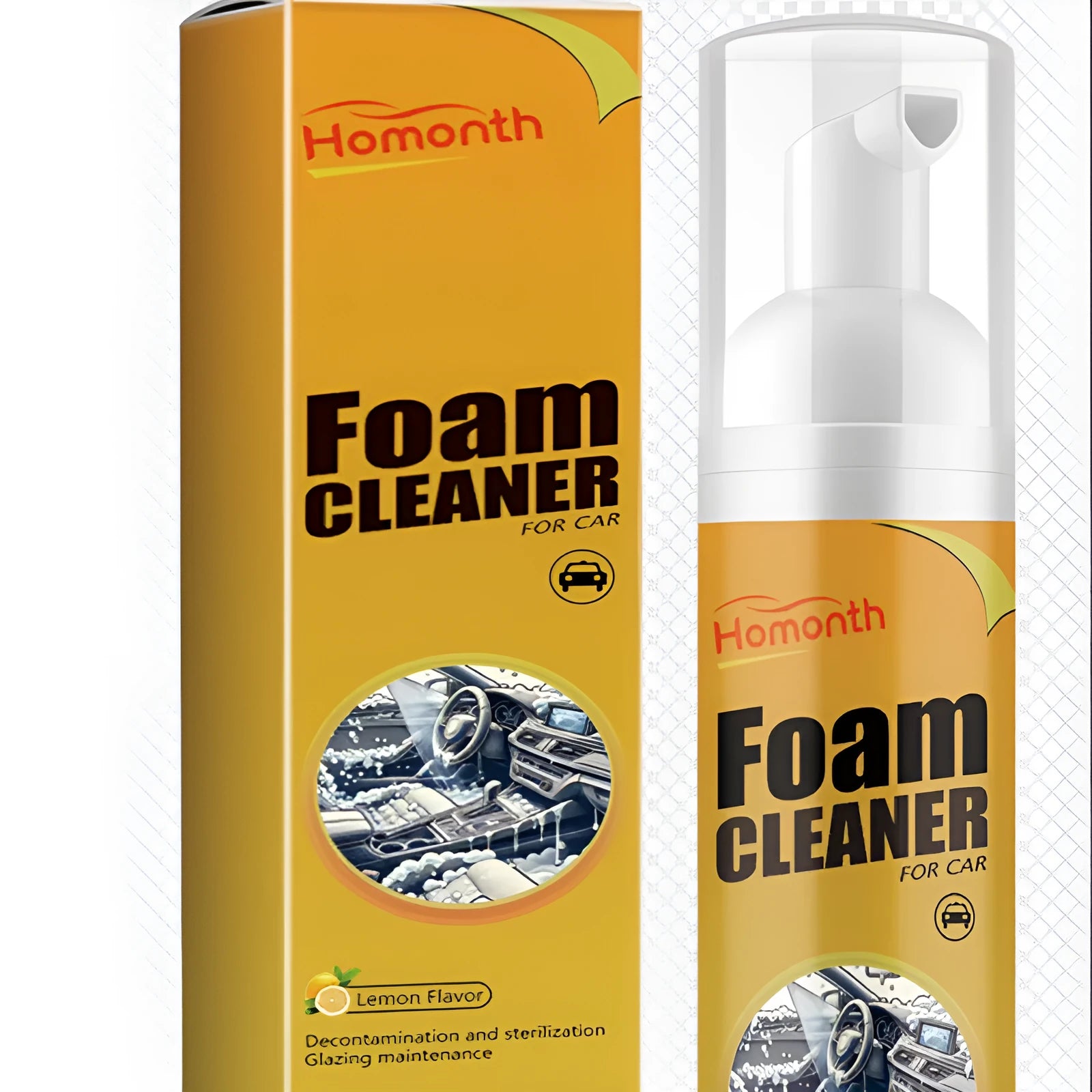 Car interior ceiling decontamination detergent in a 3.5x3.5x17.6cm box with nozzle