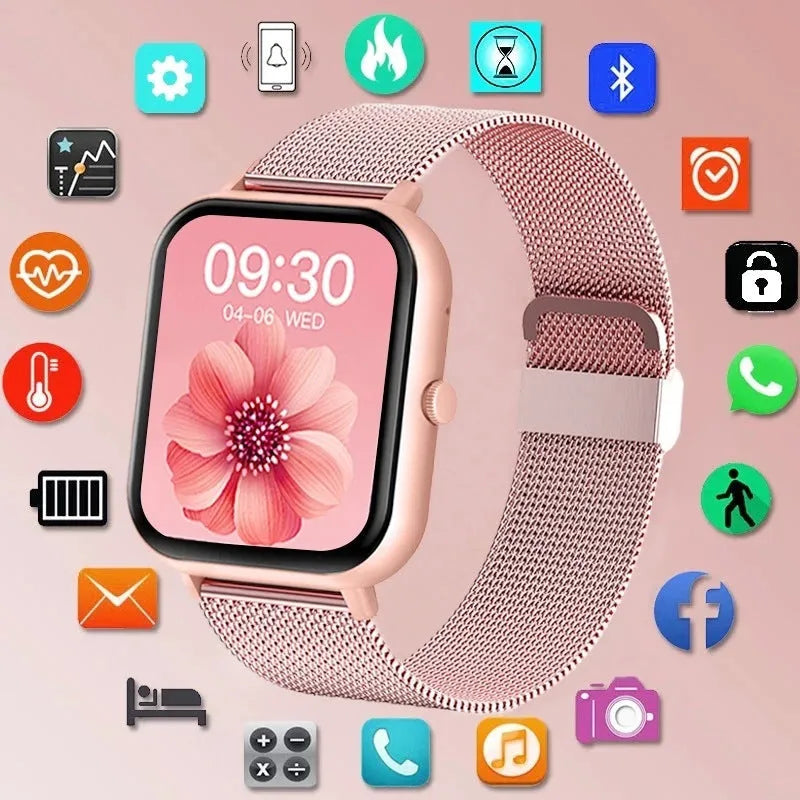 ZL54C smart watch in black, pink, or silver with AMOLED screen displaying health metrics.