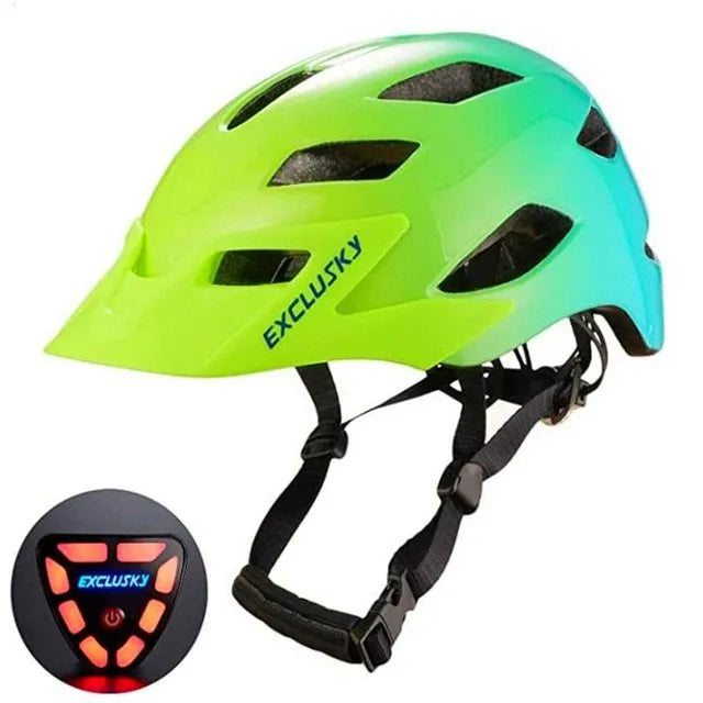 Electric LED cycling helmet with tail light, In-Mold PC shell and EPS liner, available in multiple colours and sizes M/L