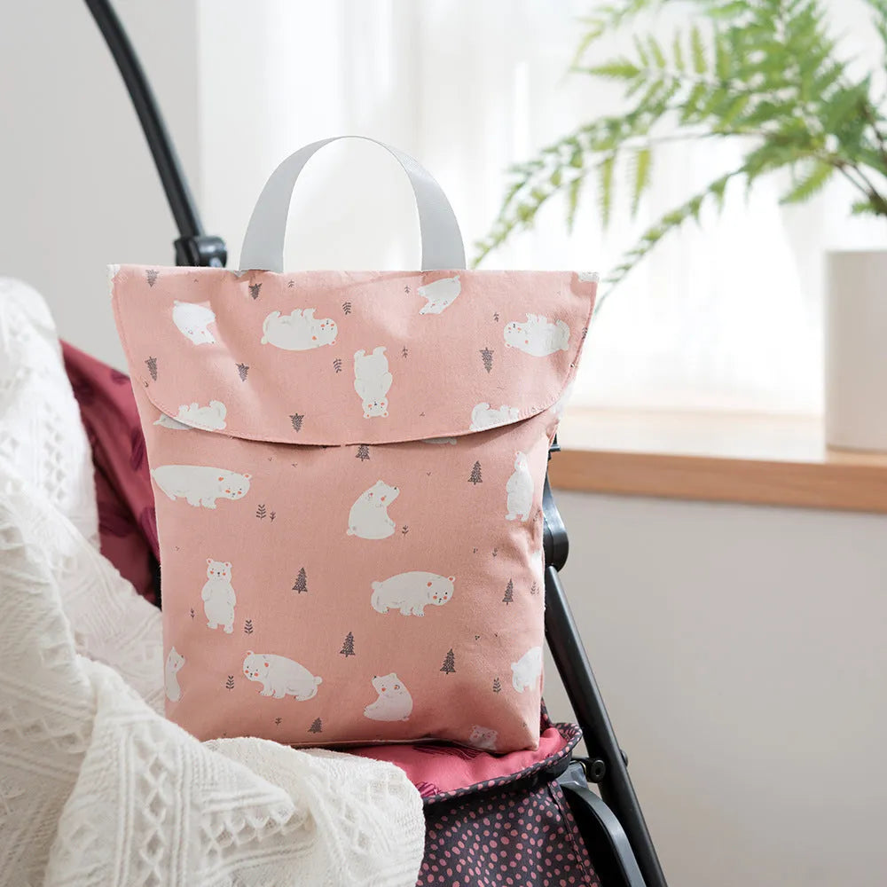 Baby diaper storage bag in grey little fox colour, large size 28.5 x 27.5 cm, made of polyester