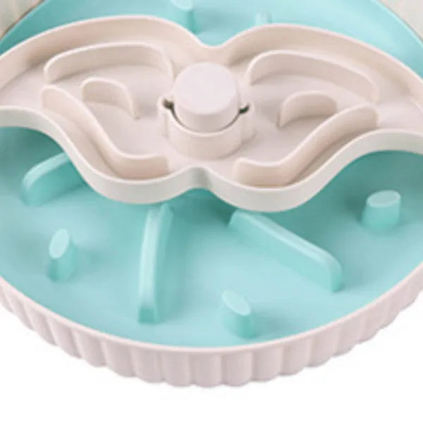 Pet feeding bowl with rotating game board and anti-choke silicone pad in multiple colour options